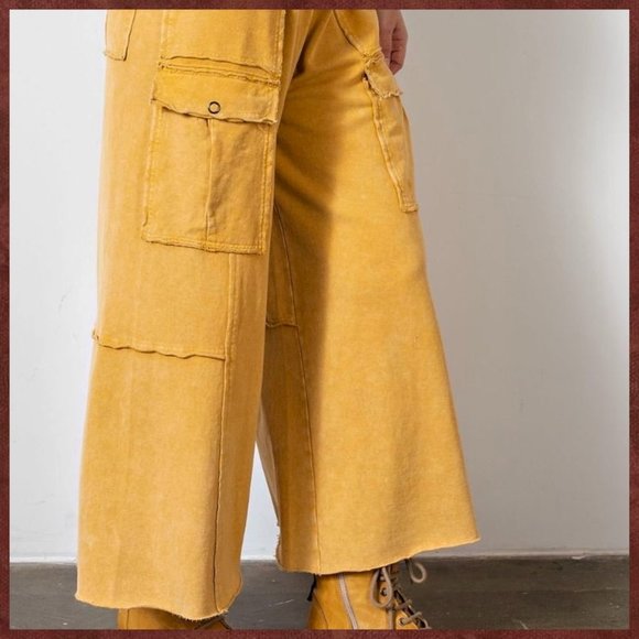 EASEL “Feeling Good Cargos” Mineral Washed Flared Leg, Raw Seams & Hems, Pockets - Picture 9 of 12